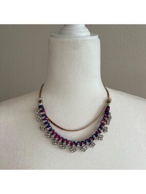 Rhinestone Gold Chain Pink Blue Accent Statement Necklace